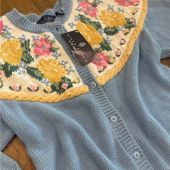 Vintage BIRCH BROS chunky cottage Floral Knit Cardigan - Blue and Yellow - Picture 10 of 10
